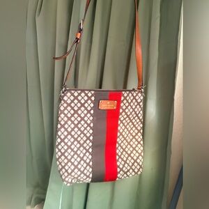 Kate Spade Tan and Red Patterned Crossbody Bag